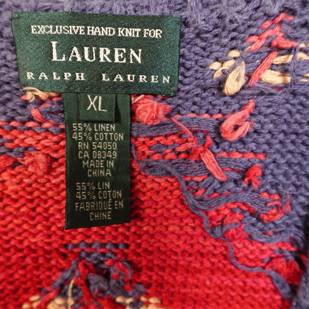 Ralph Lauren Vest Womens Extra Large Hand Knit Southwestern Aztec Linen Blend - Picture 3 of 9